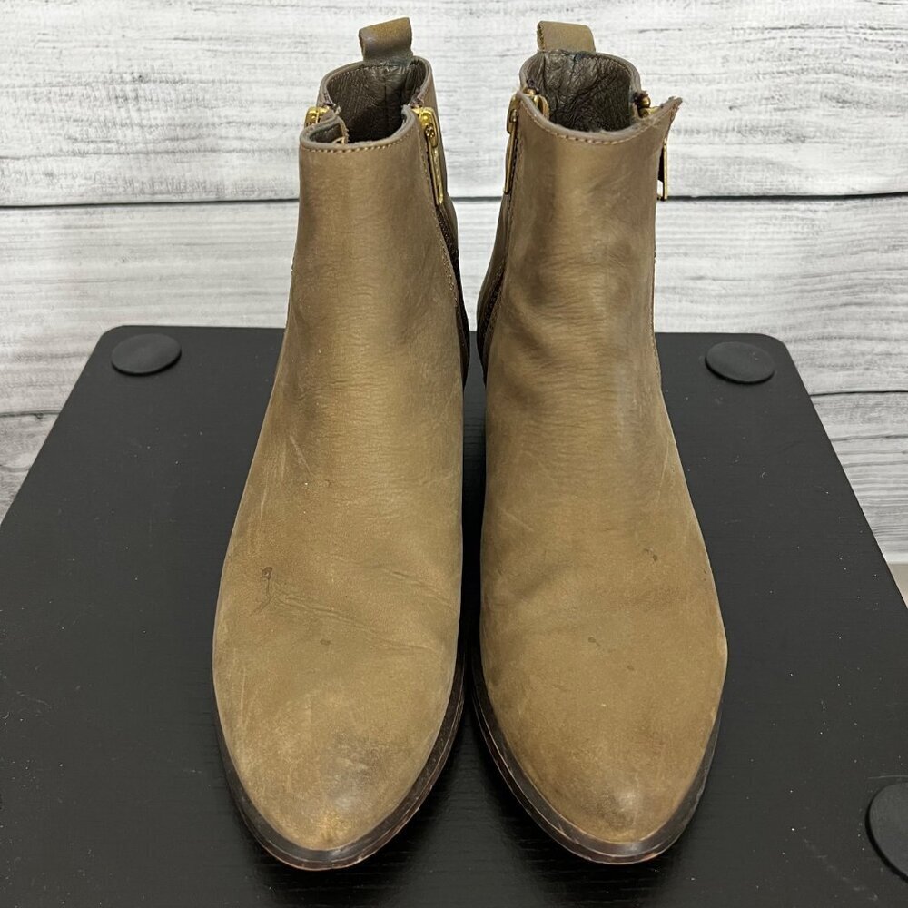 Steve Madden Brown Ankle Boots With Side Zippers & Wooden Heels, Size 6.5